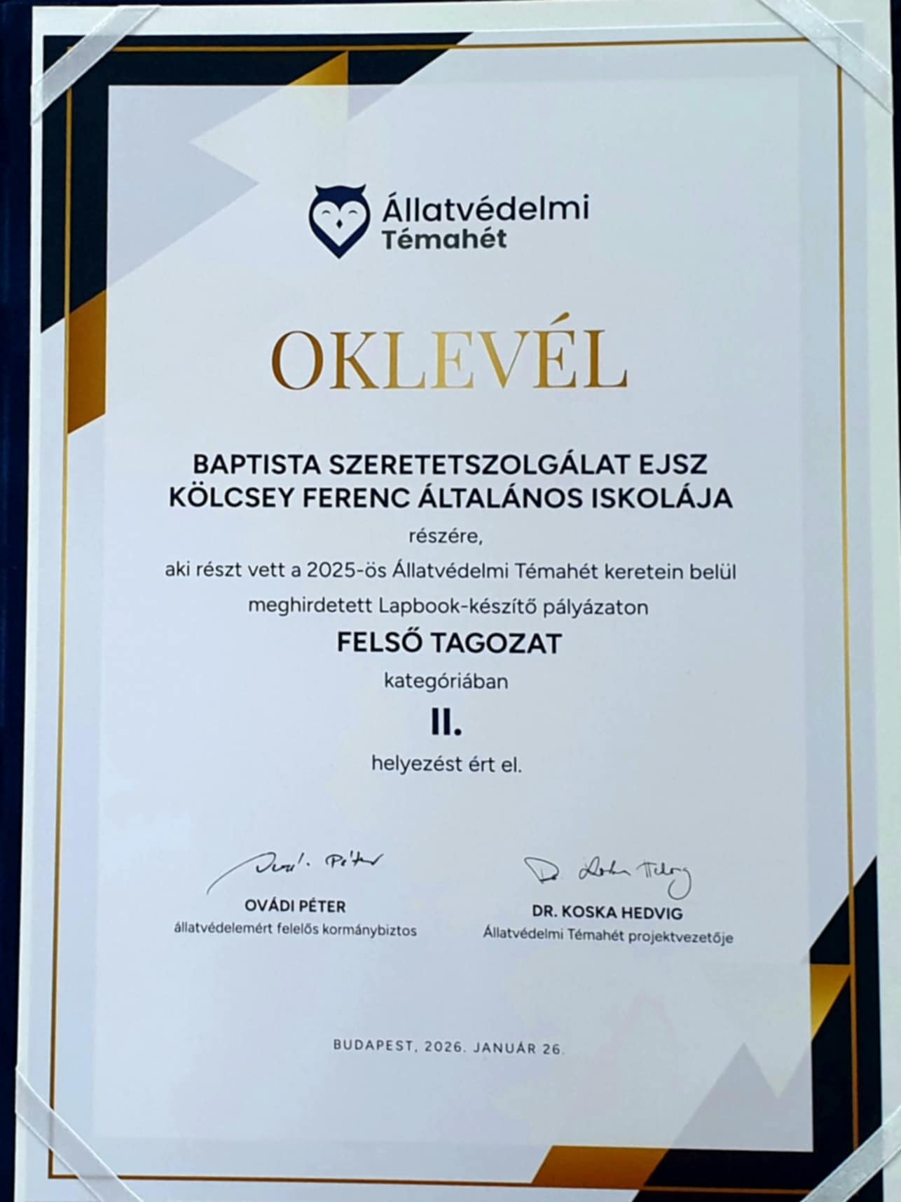 Siker az Állatvédelmi Témahét pályázatán